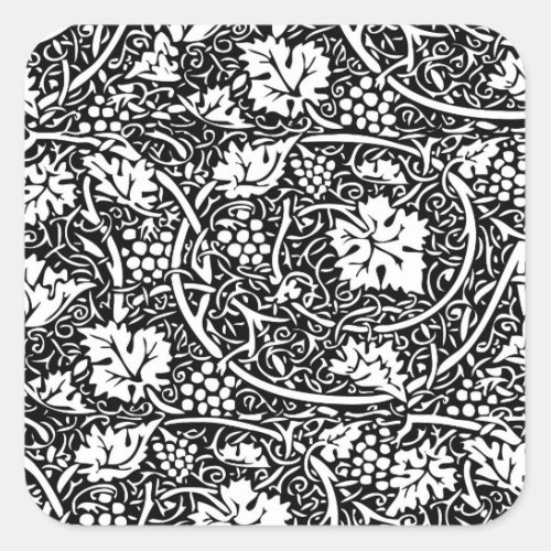 William Morris Black White Grape Square Sticker