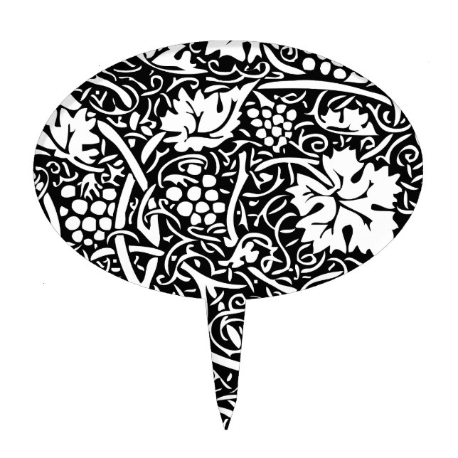 William Morris Black White Grape Vine Cake Topper (Front)