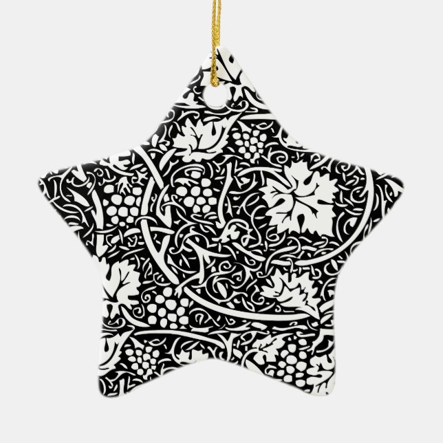 William Morris Black White Grape Vine Ceramic Ornament (Front)