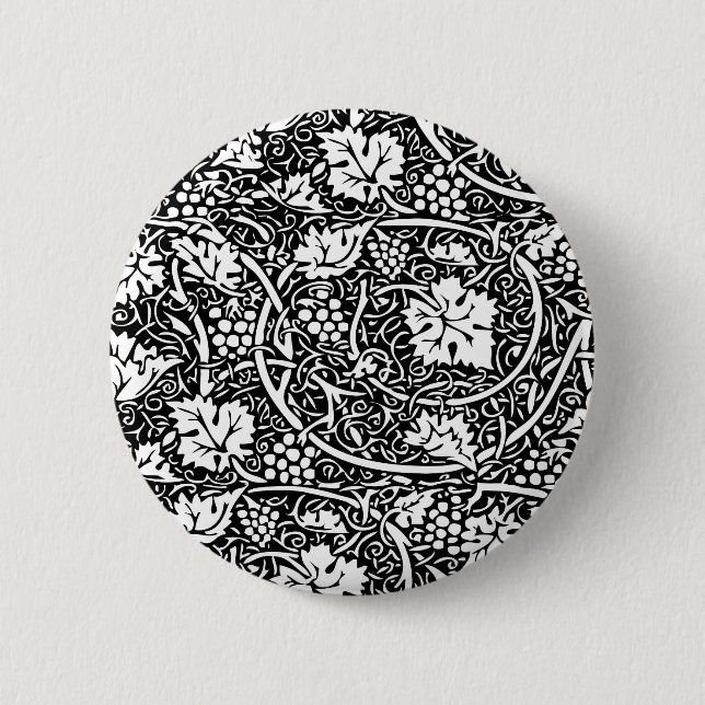 William Morris Black White Grape Vine Pattern Button (Front)