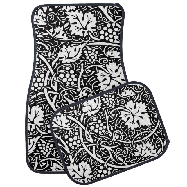 William Morris Black White Grape Vine Pattern Car Mat (Set)