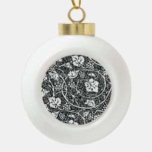 William Morris Black White Grape Vine Pattern Ceramic Ball Christmas Ornament