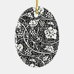 William Morris Black White Grape Vine Pattern Ceramic Ornament