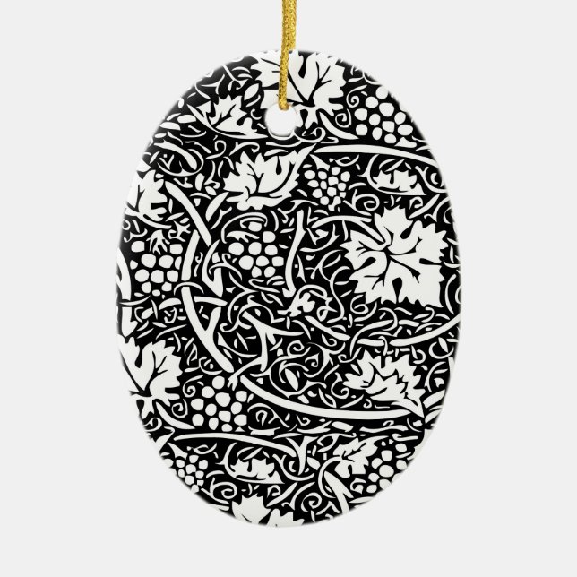 William Morris Black White Grape Vine Pattern Ceramic Ornament (Front)