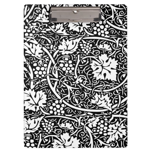 William Morris Black White Grape Vine Pattern Clipboard (Front)