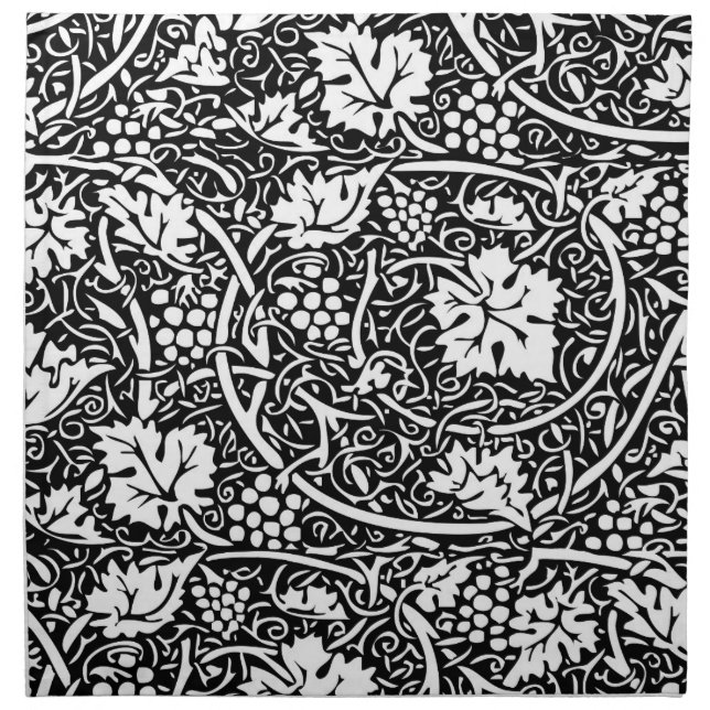 William Morris Black White Grape Vine Pattern Cloth Napkin (Front)