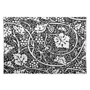 William Morris Black White Grape Vine Pattern Cloth Placemat