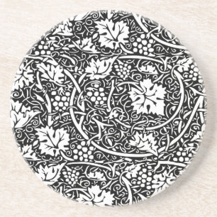 William Morris Black White Grape Vine Pattern Coaster