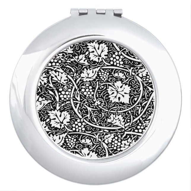 William Morris Black White Grape Vine Pattern Compact Mirror (Front)