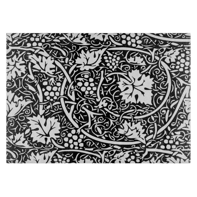 William Morris Black White Grape Vine Pattern Cutting Board (Front)