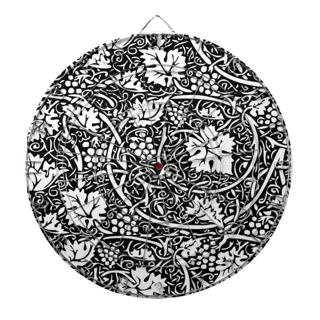 William Morris Black White Grape Vine Pattern Dart Board (Front)