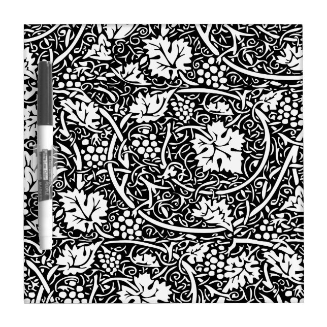 William Morris Black White Grape Vine Pattern Dry Erase Board (Front)