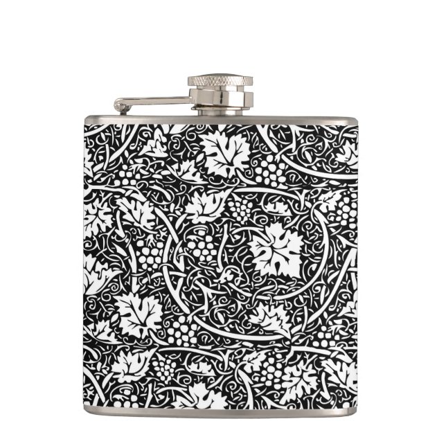 William Morris Black White Grape Vine Pattern Flask (Front)