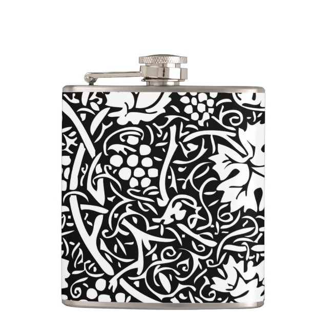William Morris Black White Grape Vine Pattern Flask (Front)