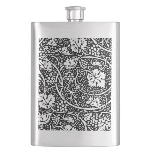 William Morris Black White Grape Vine Pattern Hip Flask