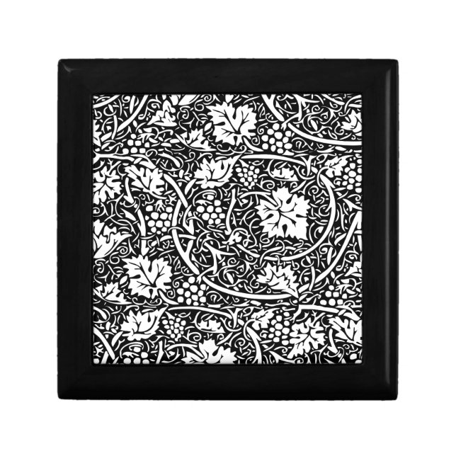William Morris Black White Grape Vine Pattern Keepsake Box (Front)
