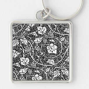 William Morris Black White Grape Vine Pattern Keychain