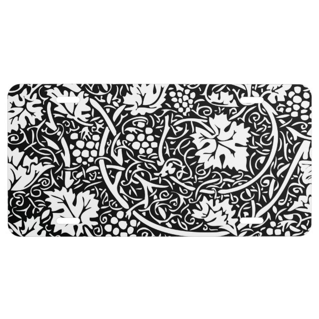 William Morris Black White Grape Vine Pattern License Plate (Front)