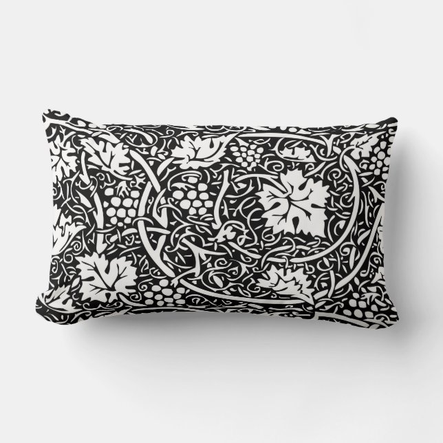 William Morris Black White Grape Vine Pattern Lumbar Pillow (Front)