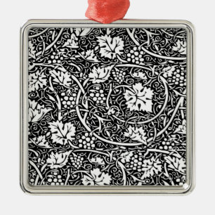 William Morris Black White Grape Vine Pattern Metal Ornament