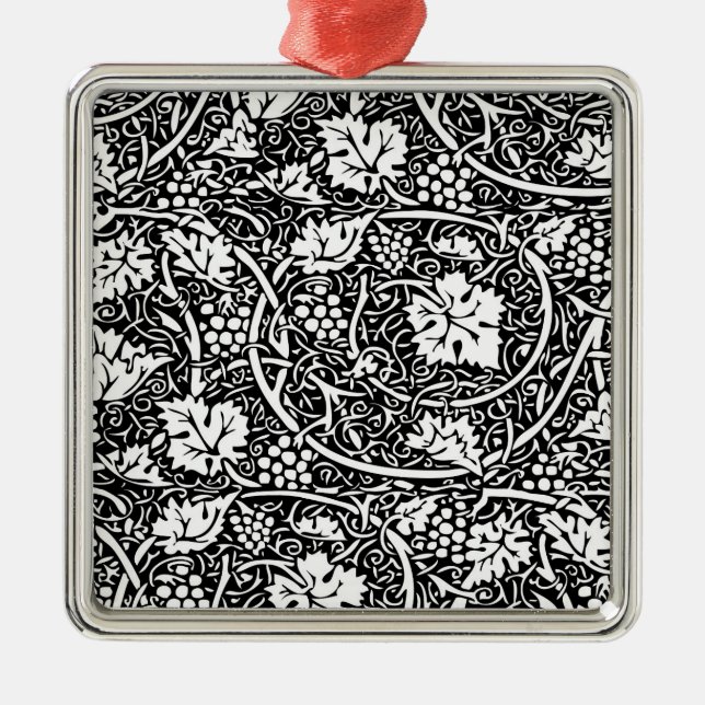 William Morris Black White Grape Vine Pattern Metal Ornament (Front)