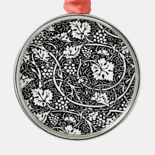 William Morris Black White Grape Vine Pattern Metal Ornament