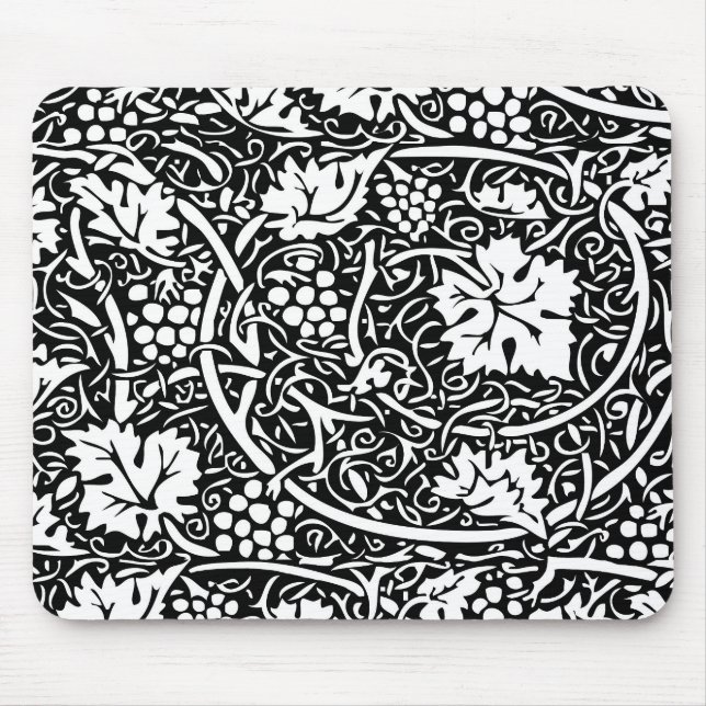 William Morris Black White Grape Vine Pattern Mouse Pad (Front)