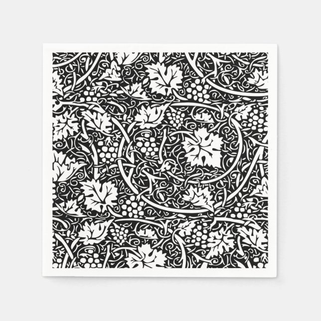 William Morris Black White Grape Vine Pattern Napkins (Front)