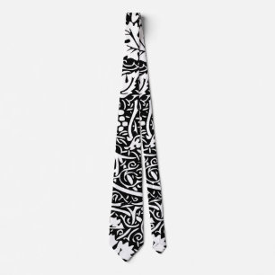 William Morris Black White Grape Vine Pattern Neck Tie