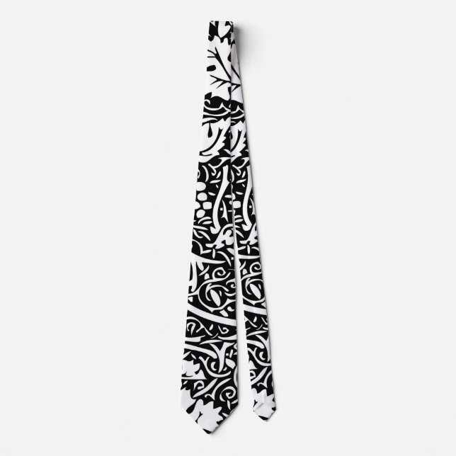 William Morris Black White Grape Vine Pattern Neck Tie (Front)