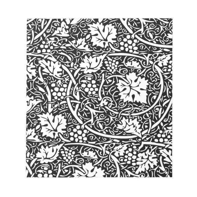William Morris Black White Grape Vine Pattern Notepad (Front)