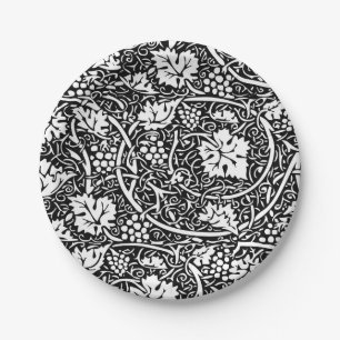 William Morris Black White Grape Vine Pattern Paper Plates