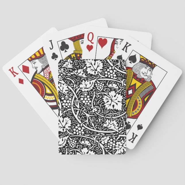 William Morris Black White Grape Vine Pattern Poker Cards (Back)