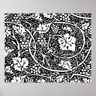 William Morris Black White Grape Vine Pattern Poster