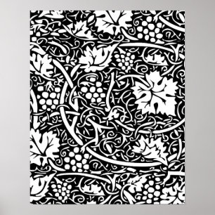 William Morris Black White Grape Vine Pattern Poster