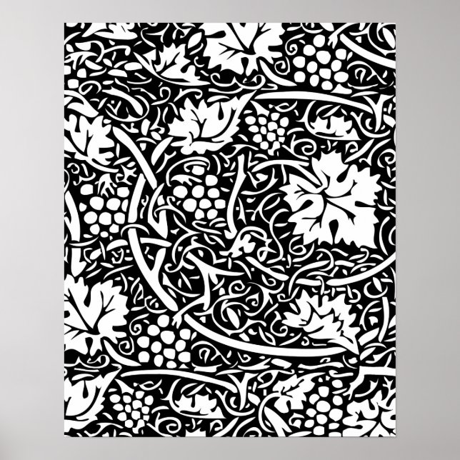 William Morris Black White Grape Vine Pattern Poster (Front)