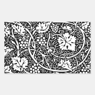 William Morris Black White Grape Vine Pattern Rectangular Sticker
