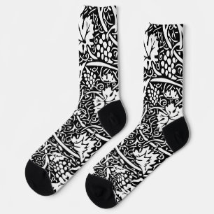 William Morris Black White Grape Vine Pattern Socks