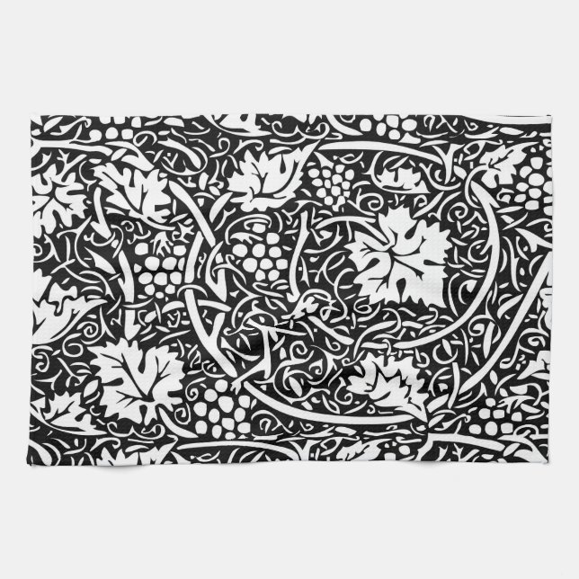 William Morris Black White Grape Vine Pattern Towel (Horizontal)