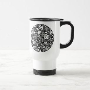 William Morris Black White Grape Vine Pattern Travel Mug
