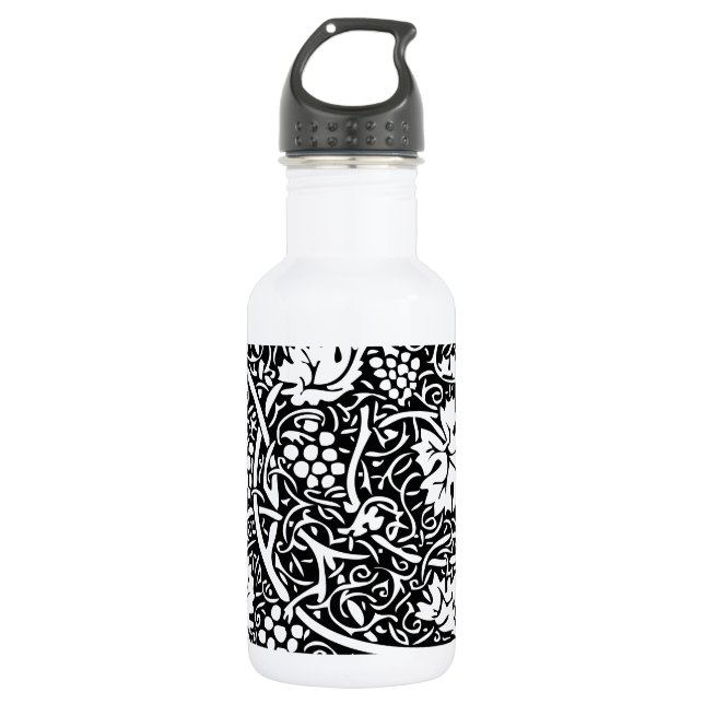 William Morris Black White Grape Vine Stainless Steel Water Bottle (Front)