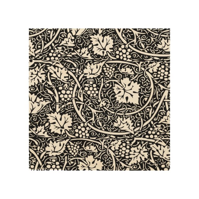 William Morris Black White Grape Vine Wood Wall Art (Front)