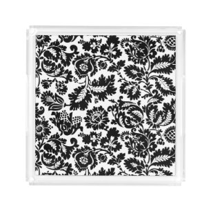 William Morris Black White Venetian Floral Pattern Acrylic Tray