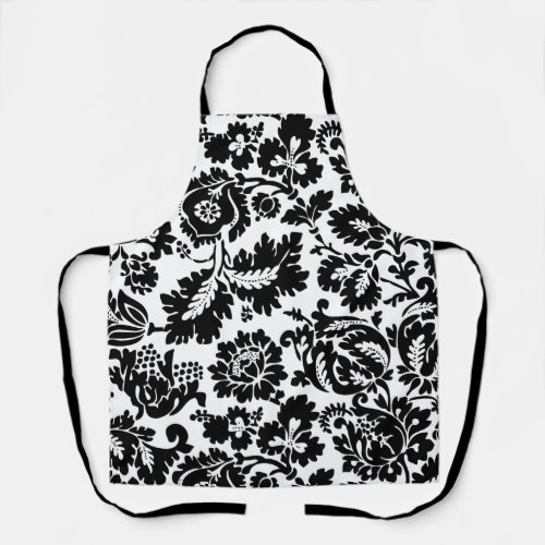 William Morris Black White Venetian Floral Pattern Apron