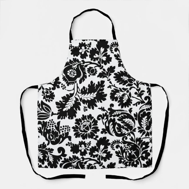 William Morris Black White Venetian Floral Pattern Apron (Front)