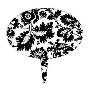 William Morris Black White Venetian Floral Pattern Cake Topper