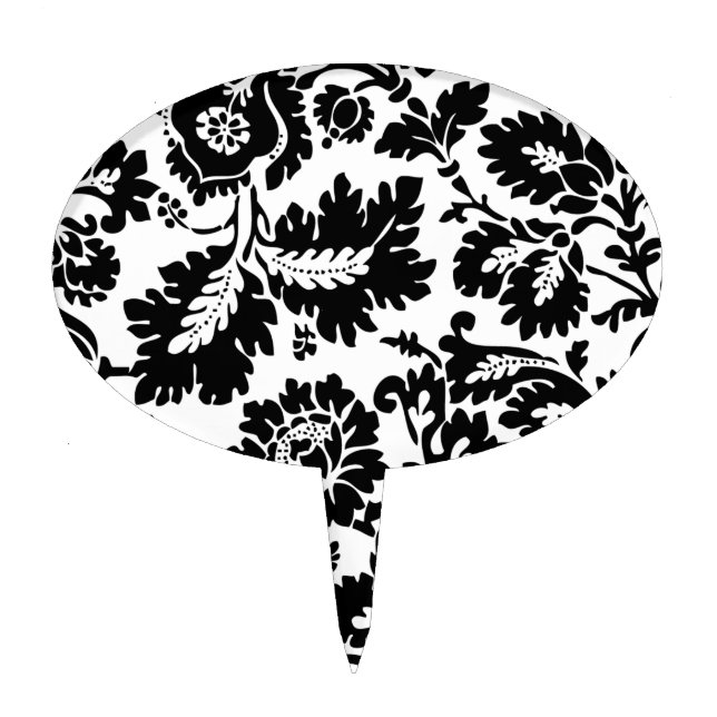 William Morris Black White Venetian Floral Pattern Cake Topper (Front)