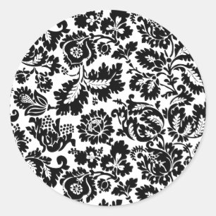 William Morris Black White Venetian Floral Pattern Classic Round Sticker