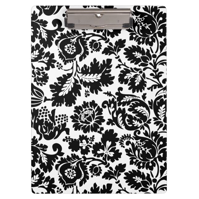 William Morris Black White Venetian Floral Pattern Clipboard (Front)