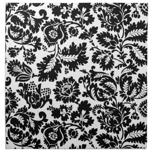 William Morris Black White Venetian Floral Pattern Cloth Napkin